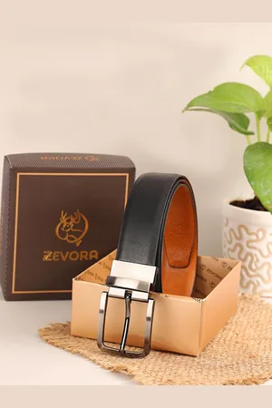 ZEVORA Men Black & Tan Brown Solid Reversible Belt