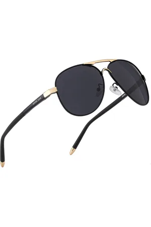 Royal Son Unisex Black Lens & Black Aviator Sunglasses with Polarised Lens