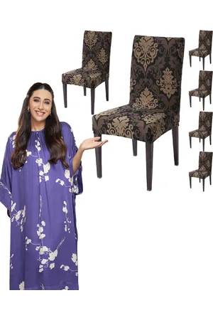HOKIPO Brown & Black 6 Pieces Printed Stretchable Chair Covers