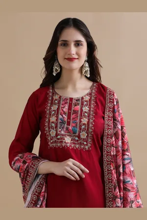Jaipur Women Ethnic Motifs Embroidered Regular Chanderi Cotton Kurta with Trousers & With Dupatta