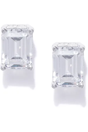 CLARA Silver-Toned Rhodium-Plated CZ-Studded 92.5 Sterling Silver Geometric Studs
