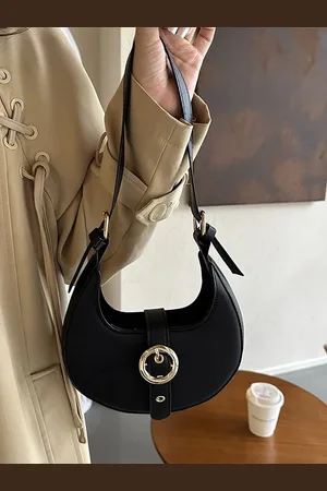 Styli Women Black Buckle Detail Shoulder Bag