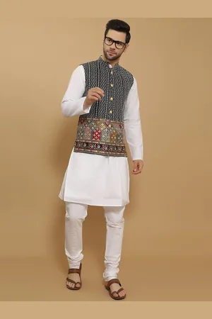 Wintage Mandarin Collar Pure Cotton Straight Kurta with Pyjamas & Nehru Jacket