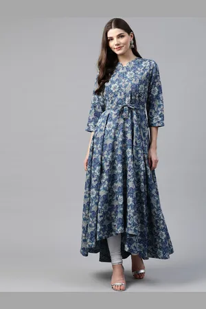 Kalini Floral Printed Anarkali High Low Cotton Kurta With Belt