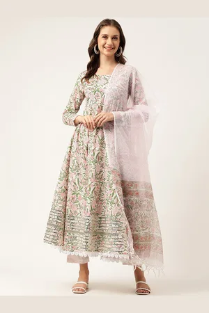 Kalini Floral Printed Regular Gotta Patti Pure Cotton Kurta With Trousers & Dupatta
