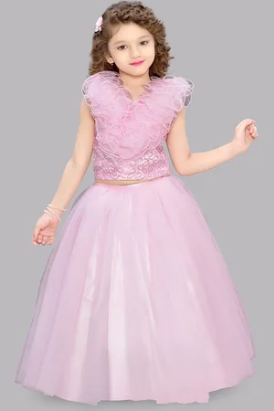 Pink Chick Girls Embellished Ruffles Top with Skirt