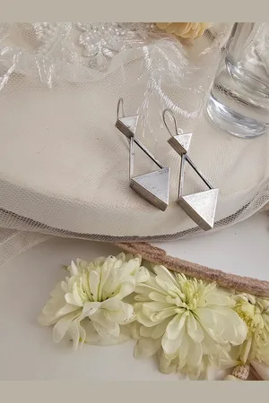 Binnis Wardrobe German Silver Geometric Drop Earrings