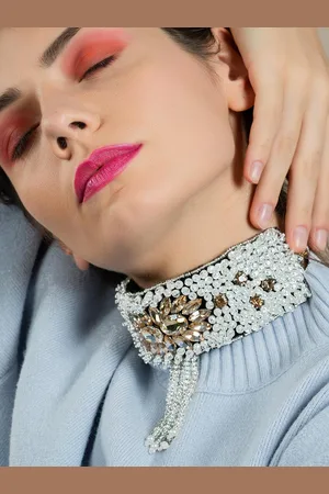 Alberre Odette Stone Studded & Beaded Embellished Choker