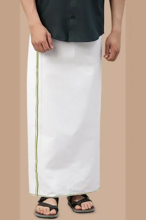 WHITE HEART Men Pure Cotton Single Layer Dhoti with Coloured Border