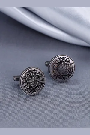 COSA NOSTRAA Men Round Sunflower Glitter Cufflinks