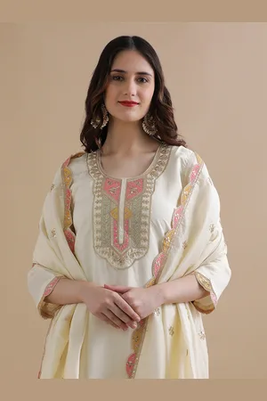 Jaipur Women Ethnic Motifs Embroidered Regular Sequinned Chanderi Cotton Kurta with Trousers & With