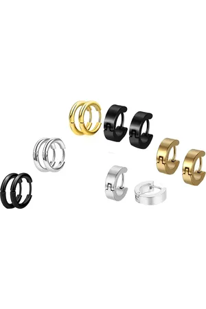 KARISHMA KREATIONS Men Set Of 6 Stainless Steel Contemporary Studs And Hoop Earrings