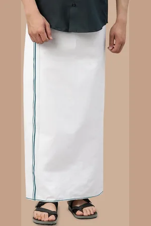 WHITE HEART Men Pure Cotton Single Layer Dhoti with Coloured Border