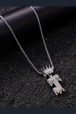 French Accent Men Silver-Plated Alphabet-J Pendant with Chain