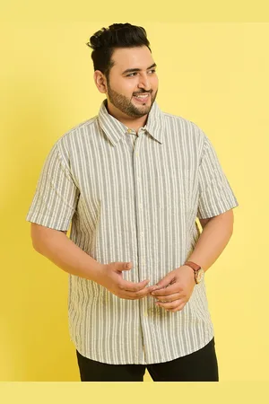 Bigbanana Plus Size Vertical Stripes Seersucker Pure Cotton Casual Shirt
