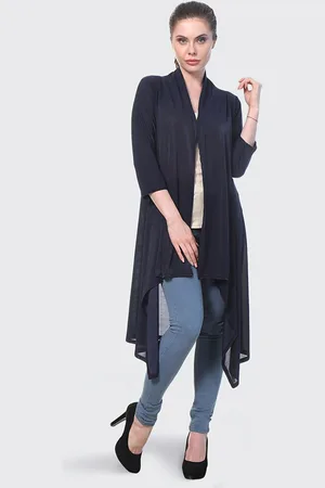 BuyNewTrend Women Navy Blue Longline Shrug