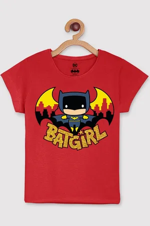 Kidsville Girls Red Batgirl Featured Cotton T-shirt