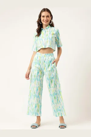Kalini Tie & Dye Shirt Collar Pure Cotton Crop Shirt With Trouser