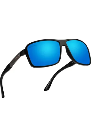 Royal Son Men Blue Lens & Black Rectangle Sunglasses with Polarised Lens CHI00123-C3