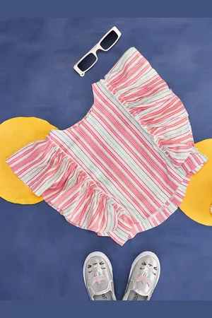 Pantaloons Girls Candy Striped Flutter Sleeve Regular Top
