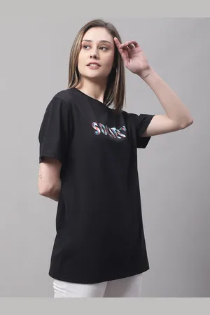 DOOR74 Women Typography Printed Cotton T-shirt