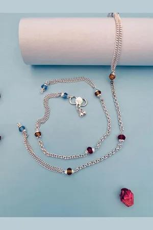 Sangria Silver Toned Set Of 2 Silver-Plated Stones and Beads Anklet