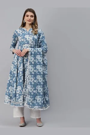 Kalini Floral Printed Regular Gotta Patti Pure Cotton Kurta with Trousers & Dupatta