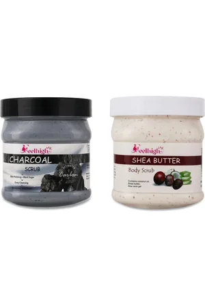 FEELHIGH Set Of 2 Shea Butter & Charcoal Face & Body Scrubs 500ml Each