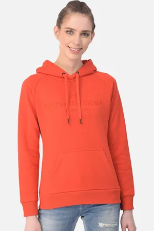 Woodland Women Red Typography Hooded Sweatshirt