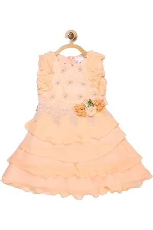 BUTTERFLY Girls Peach-Coloured Embellished Fit and Flare Dress