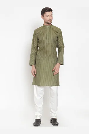 KLOTTHE Men Green Striped Straight Kurta
