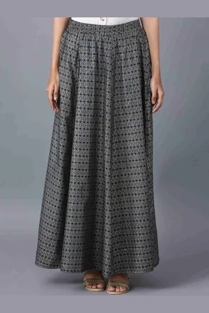 Elleven Women Blue & White Printed Flared Maxi Skirt