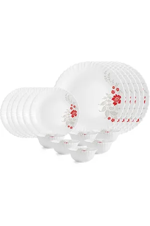 Cello White & Red Pieces Floral Printed Opalware Glossy Dinner Set