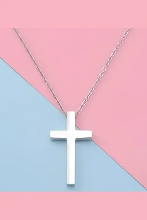 KARISHMA KREATIONS Unisex Silver-Plated Stainless Steel Cross Pendant With Chain