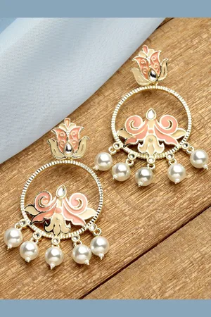 karatcart Women Gold Plated Peach-Coloured Circular Drop Earrings