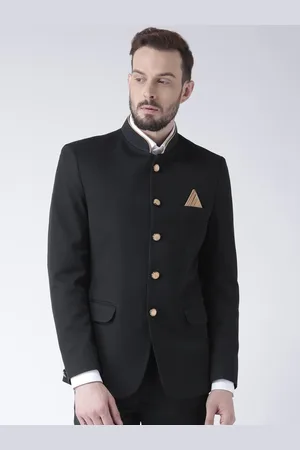 Hangup Men Black Regular Fit Solid Bandhgala Blazers