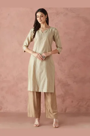 Fabindia Abstract Printed Notched Neck Cotton Silk Straight Kurta