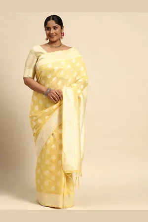 Sztori Floral Zari Linen Blend Banarasi Saree