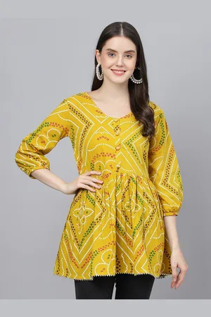 Kalini Bandhani Printed Puffed Sleeves Pure Cotton Peplum Top