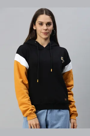 Campus Women Black Solid Hooded Pullover Sweatshirt