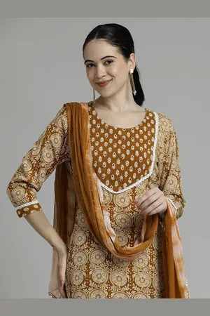 Jaipur Ethnic Printed Kurta Set With Tie-Dye Dupatta