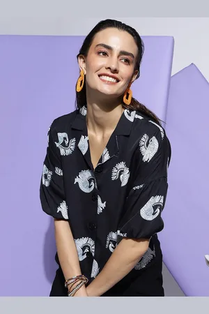 CLEMIRA Ethnic Print Crepe Shirt Style Top
