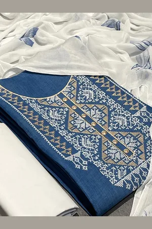 SALWAR STUDIO Abstract Embroidered Pure Cotton Unstitched Dress Material