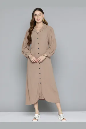 Scouph Puff Sleeve Shirt Linen Blend Midi Dress