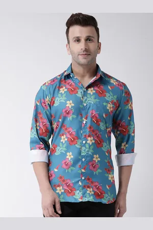 Hangup Men Blue & Red Slim Fit Printed Casual Shirt