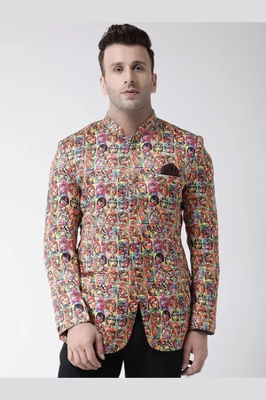 Hangup Men Red & Yellow Printed Single-Breasted Blazers