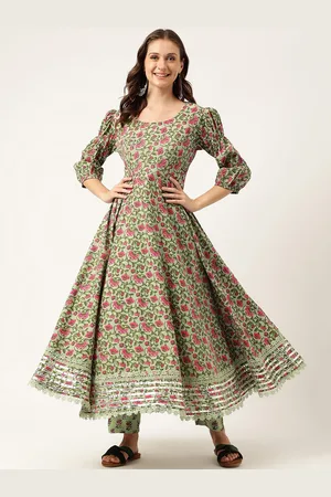 Kalini Floral Printed Gotta Patti Detailed Pure Cotton Anarkali Kurta With Trouser