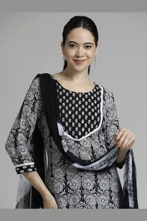 Jaipur Ethnic Printed Kurta Set With Tie-Dye Dupatta