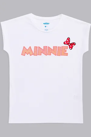 Kidsville Girls White Minnie Mouse Printed Pure Cotton T-shirt