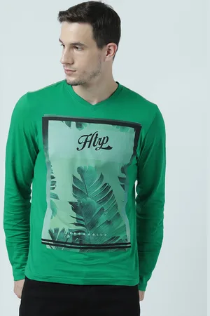 Huetrap Men Green Printed V-Neck T-shirt